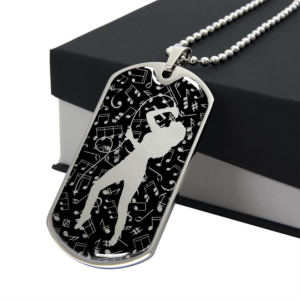 Dog Tag Necklace Black | Female Singer Cutout | Music Notes Cutout