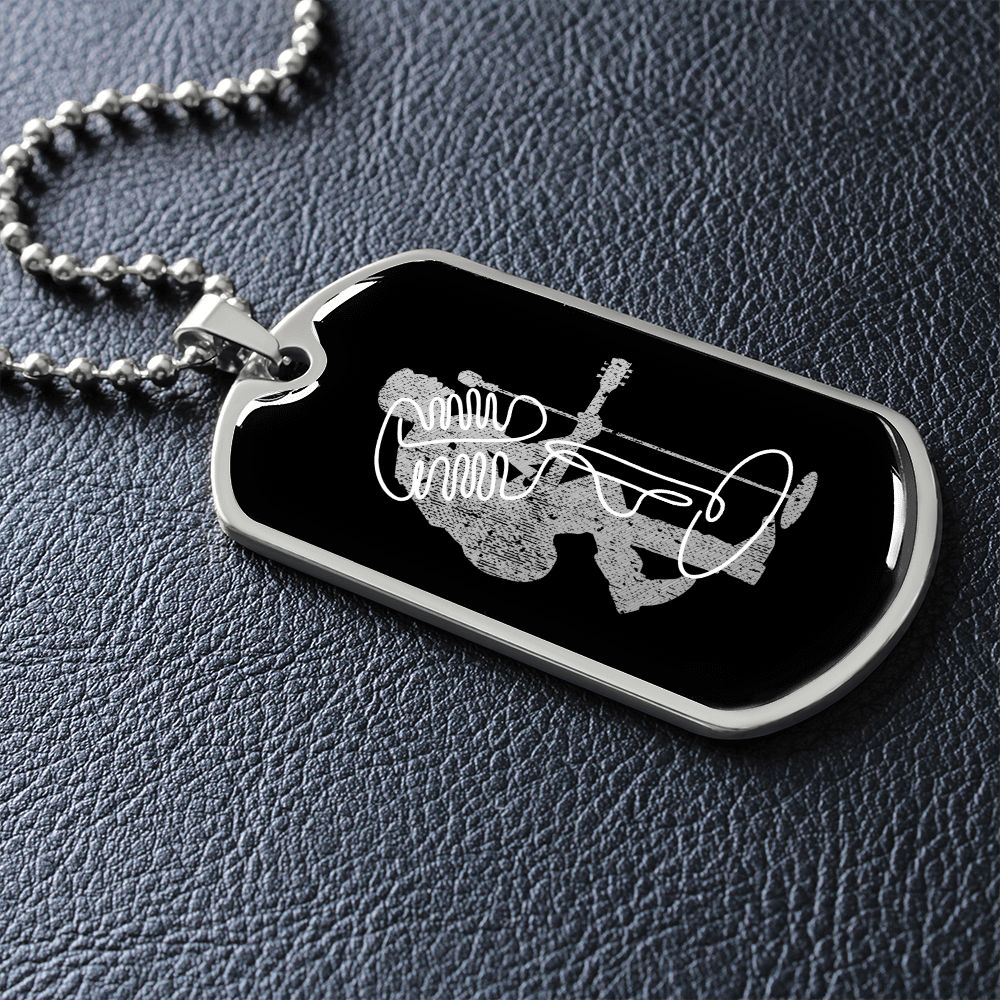 Dog Tag Necklace Black | Male Singer Cutout | Vintage Mic | Pink Clef
