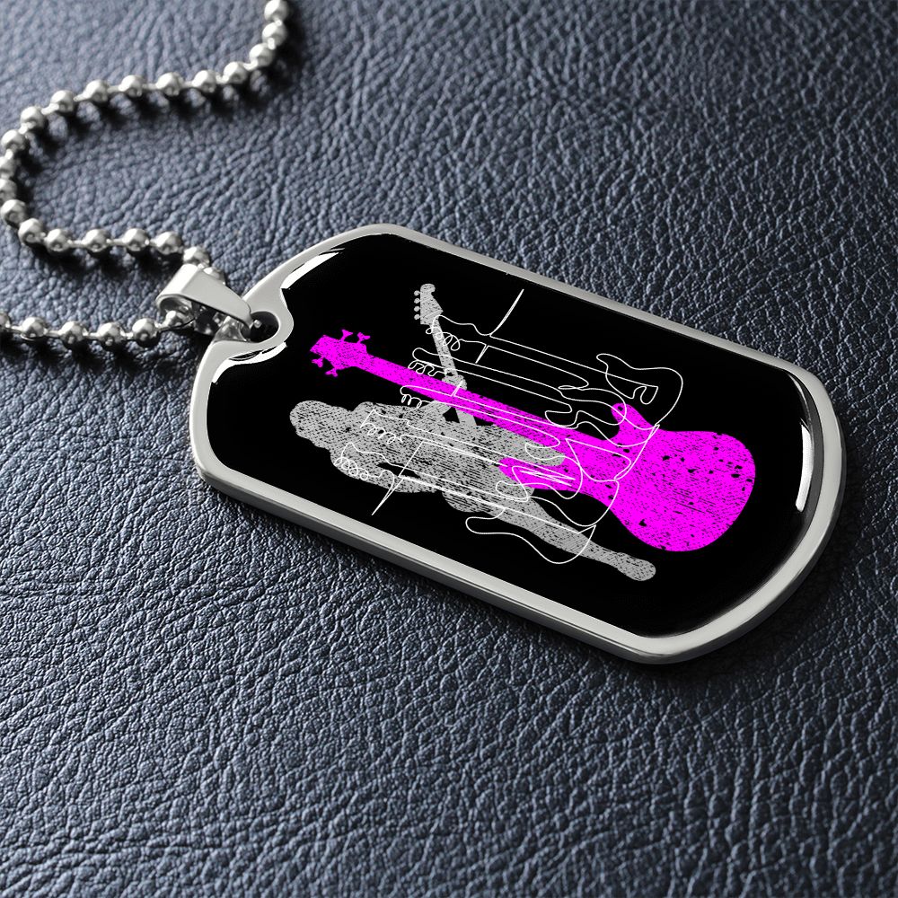 Dog Tag Necklace Black | Female Bassist Cutout | Bass Guitars | Pink Bass