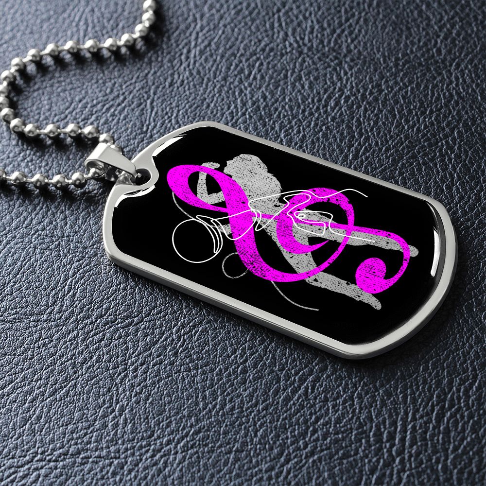 Dog Tag Necklace Black | Female Singer Cutout | Mic | Pink Clef