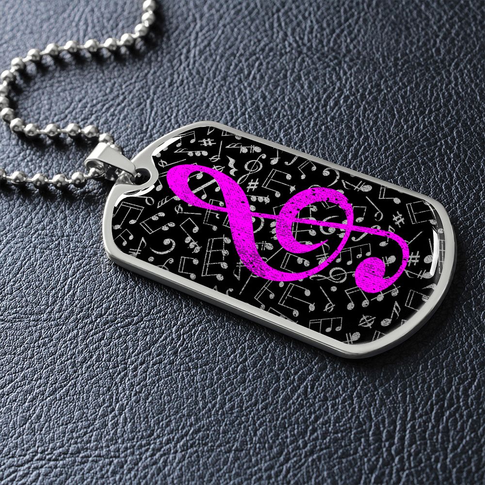 Dog Tag Necklace Black | Music Pattern Cutout | Pink Clef