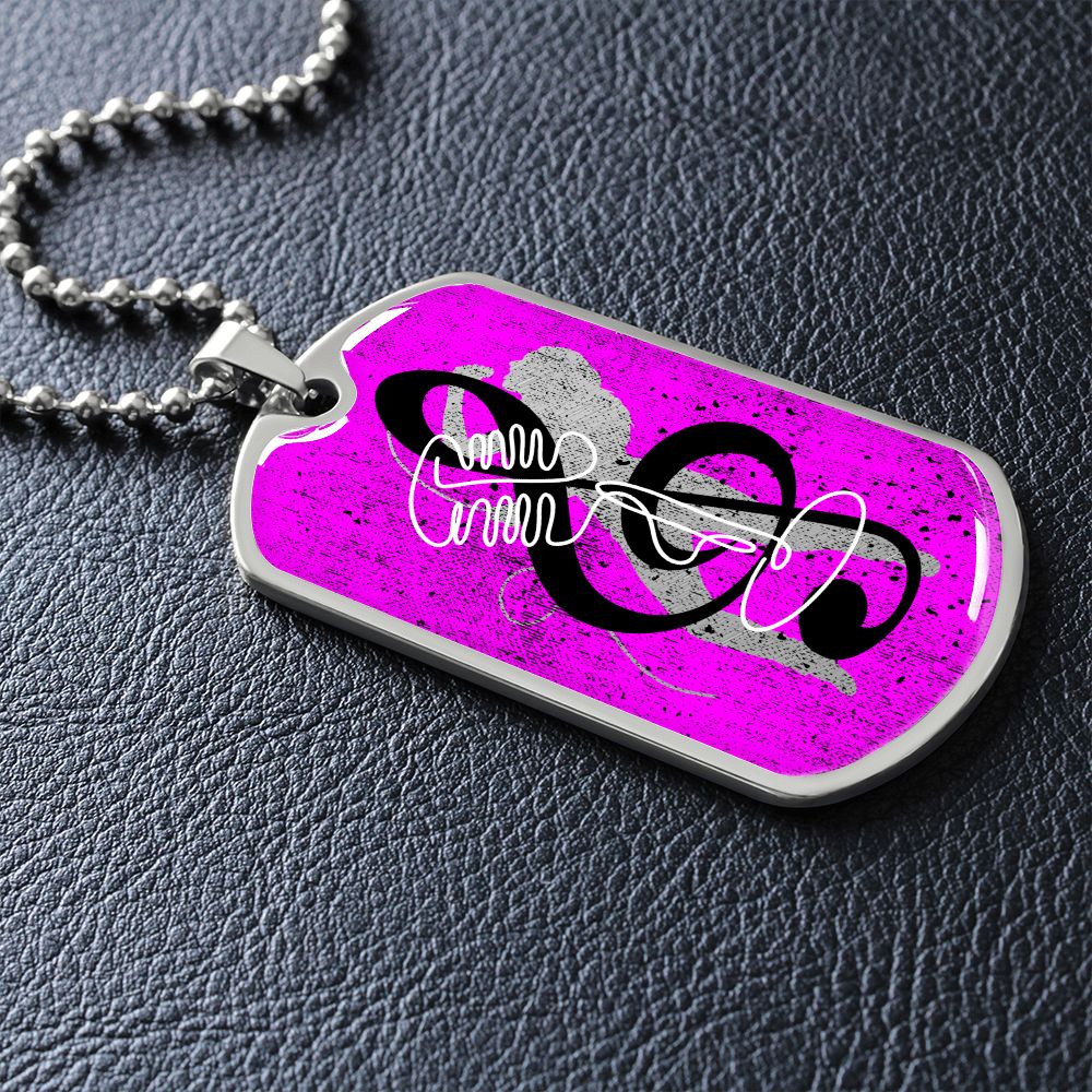 Dog Tag Necklace Pink | Female Singer Cutout | Vintage mic | G-clef