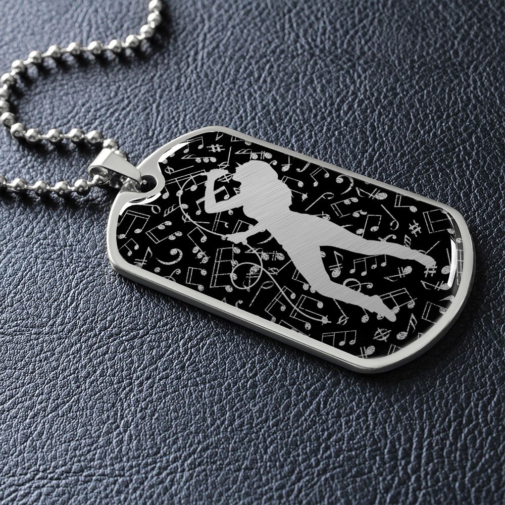Dog Tag Necklace Black | Female Singer Cutout | Music Notes Cutout