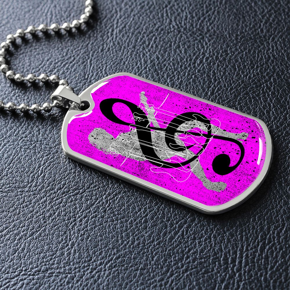 Dog Tag Necklace Pink | Female Guitarist Cutout | Bass Guitars | Black Clef