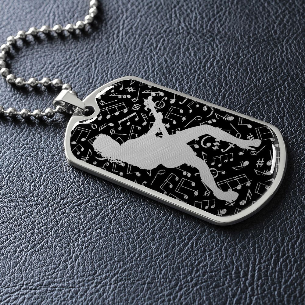 Dog Tag Necklace Black | Female Guitarist Cutout | Music Notes Cutout