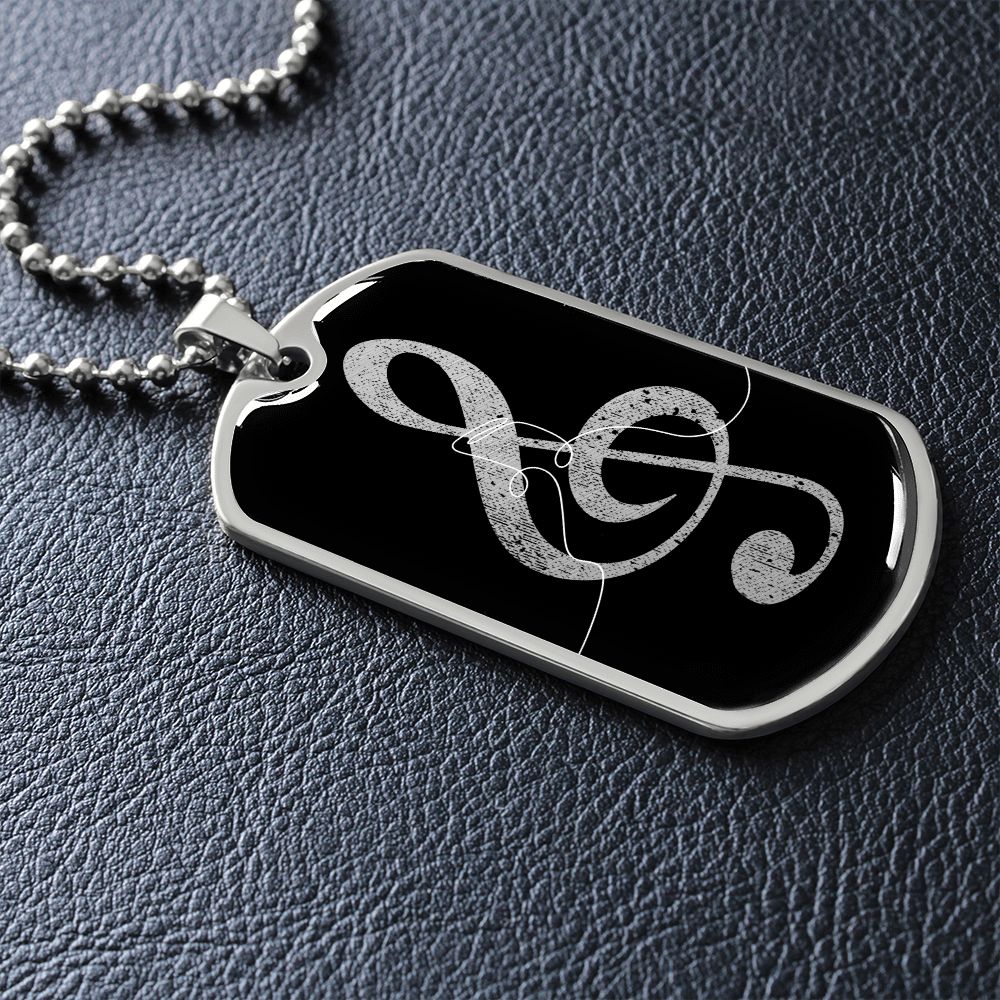 Dog Tag Necklace Black | G-clef Cutout | Music Notes | Distressed