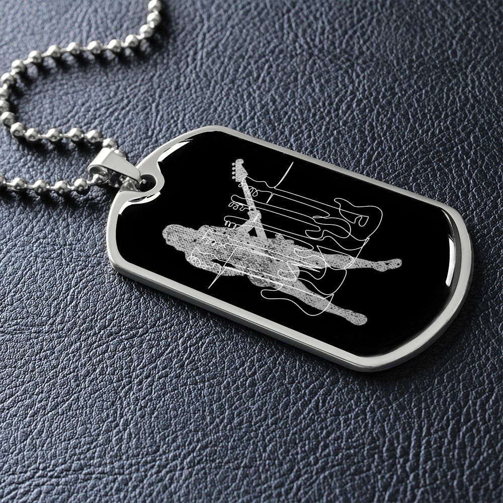 Dog Tag Necklace Black | Female Bassist Cutout | Bass Guitars Distressed