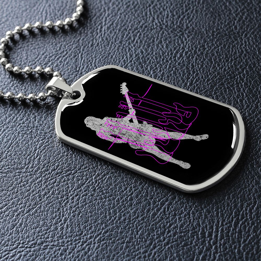 Dog Tag Black Necklace | Female Bassist Cutout | Pink Bass Guitars | Pink Bass Clef | Distressed