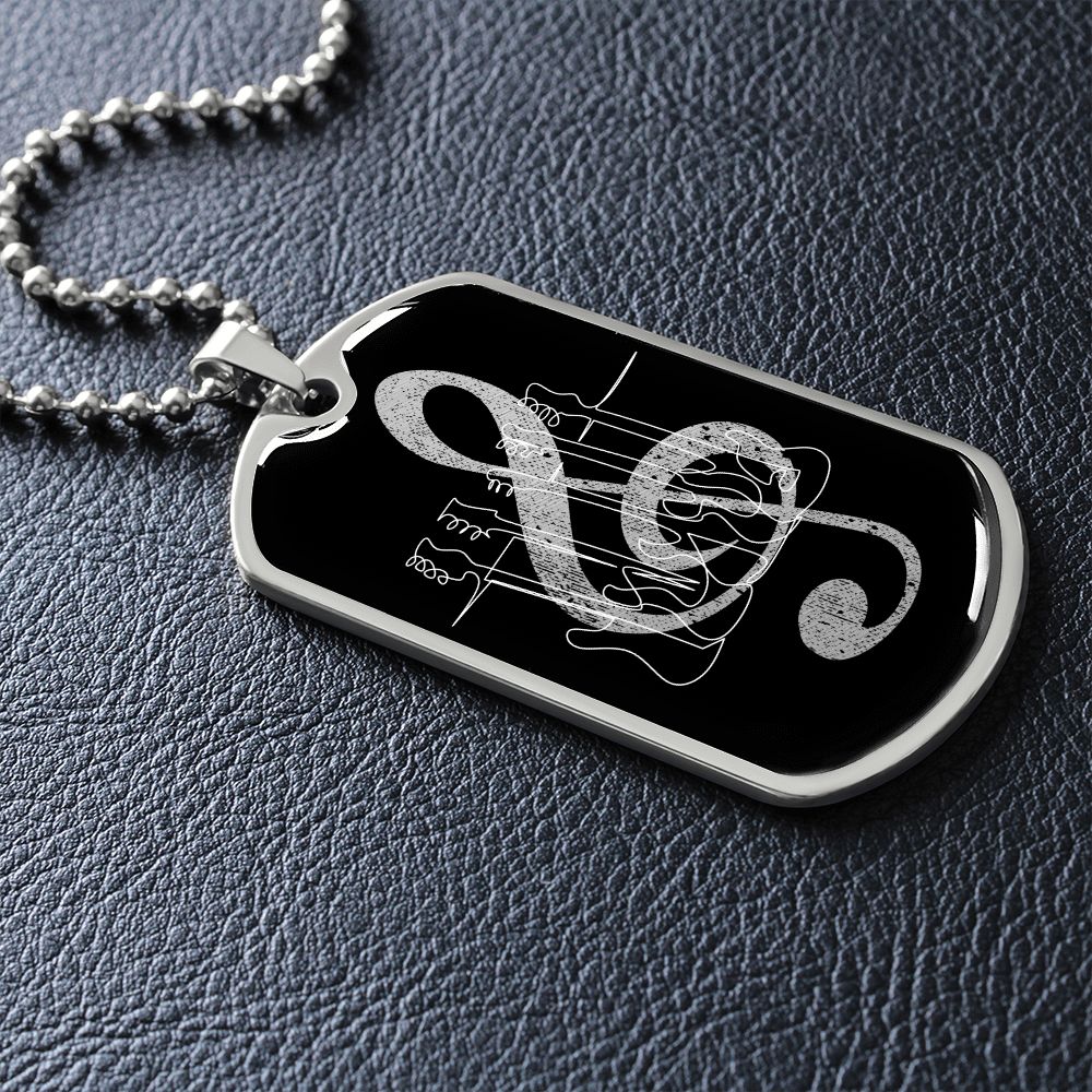 Dog Tag Necklace Black | G-clef Cutout | Basses | Distressed