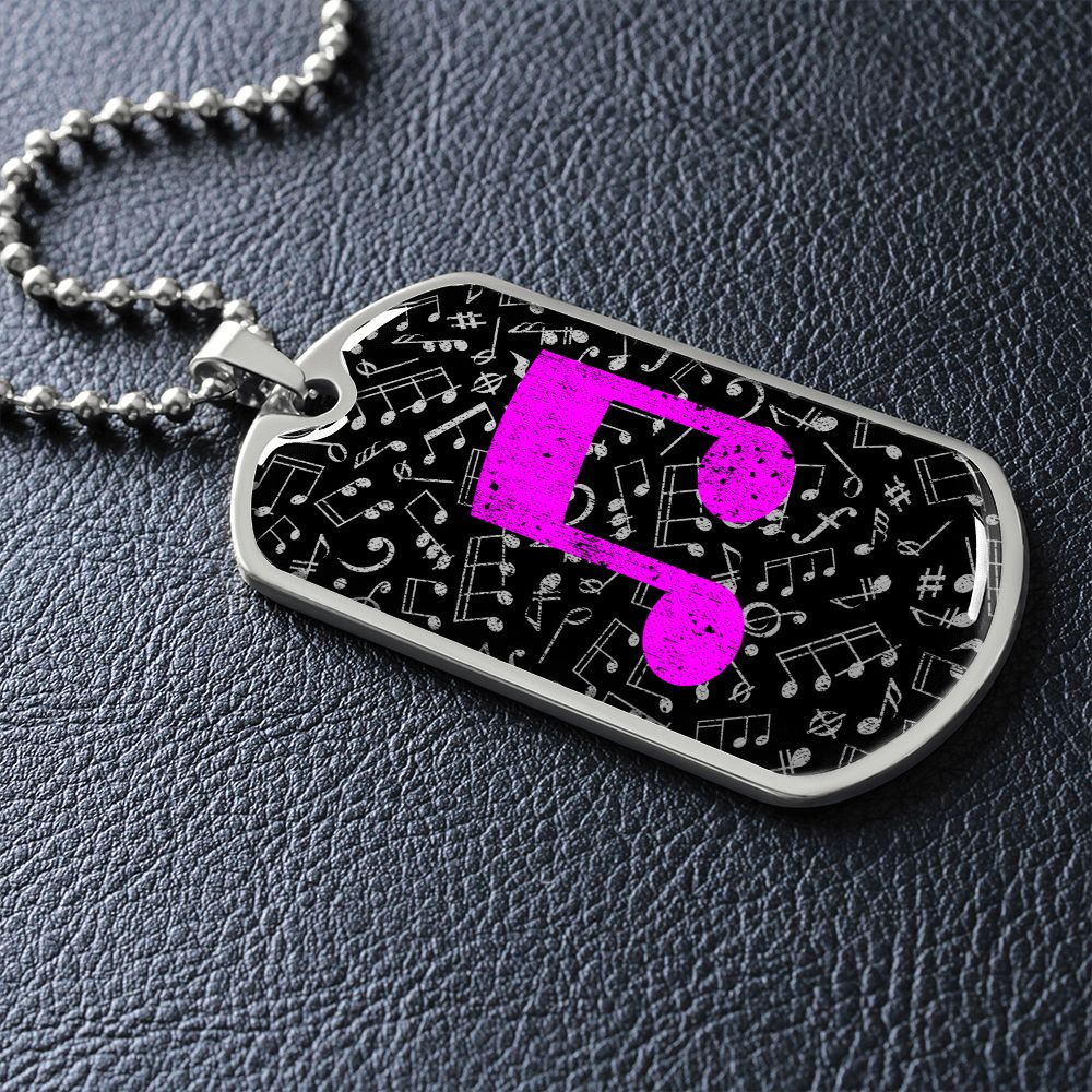 Dog Tag Necklace Black | Music Pattern Cutout | Pink Notes