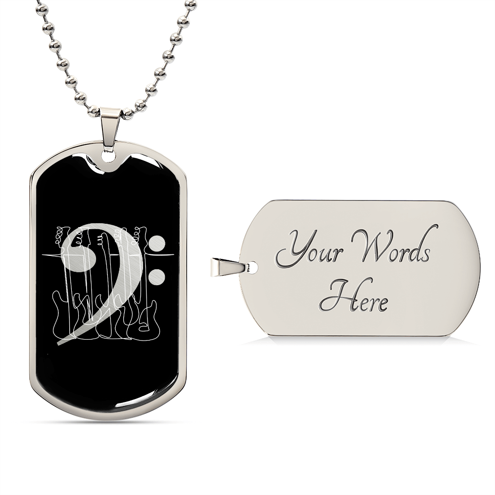 Dog Tag Necklace Black | Bass Clef Cutout | Basses