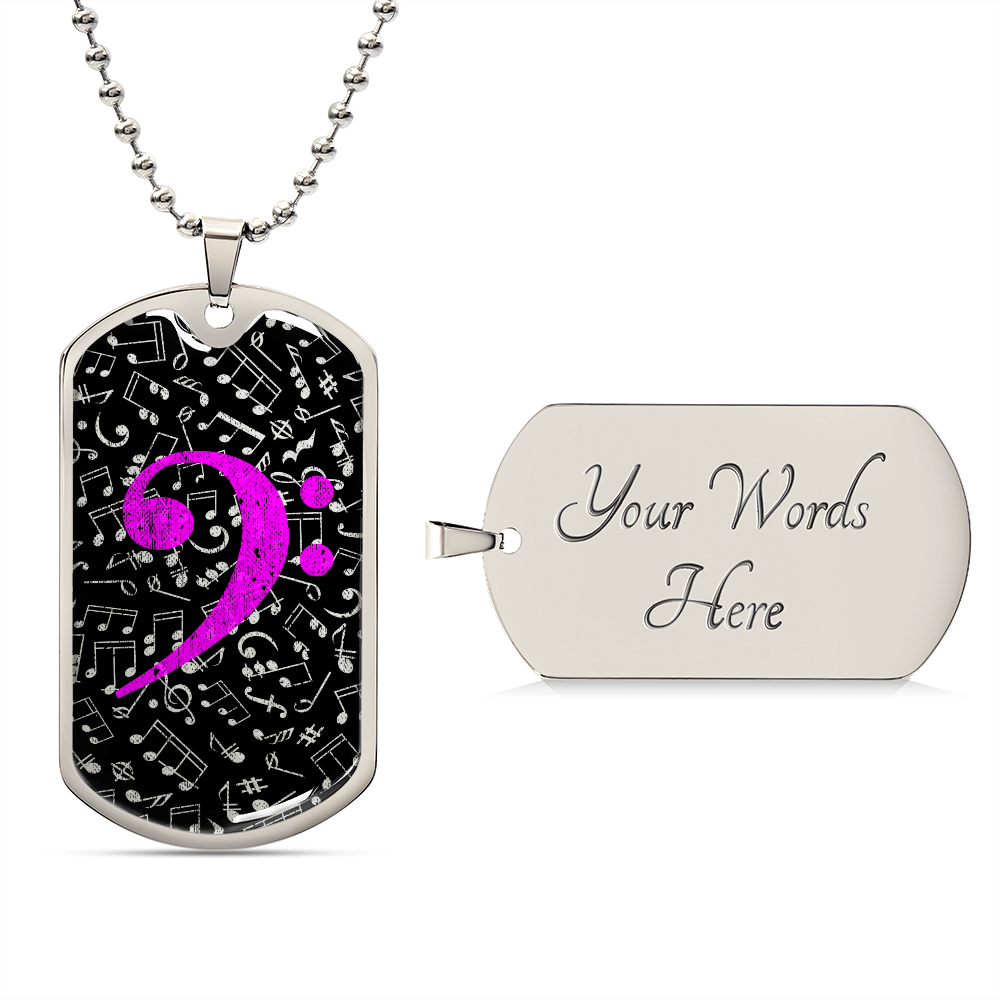 Dog Tag Necklace Black | Music Pattern Cutout | Pink Bass Clef