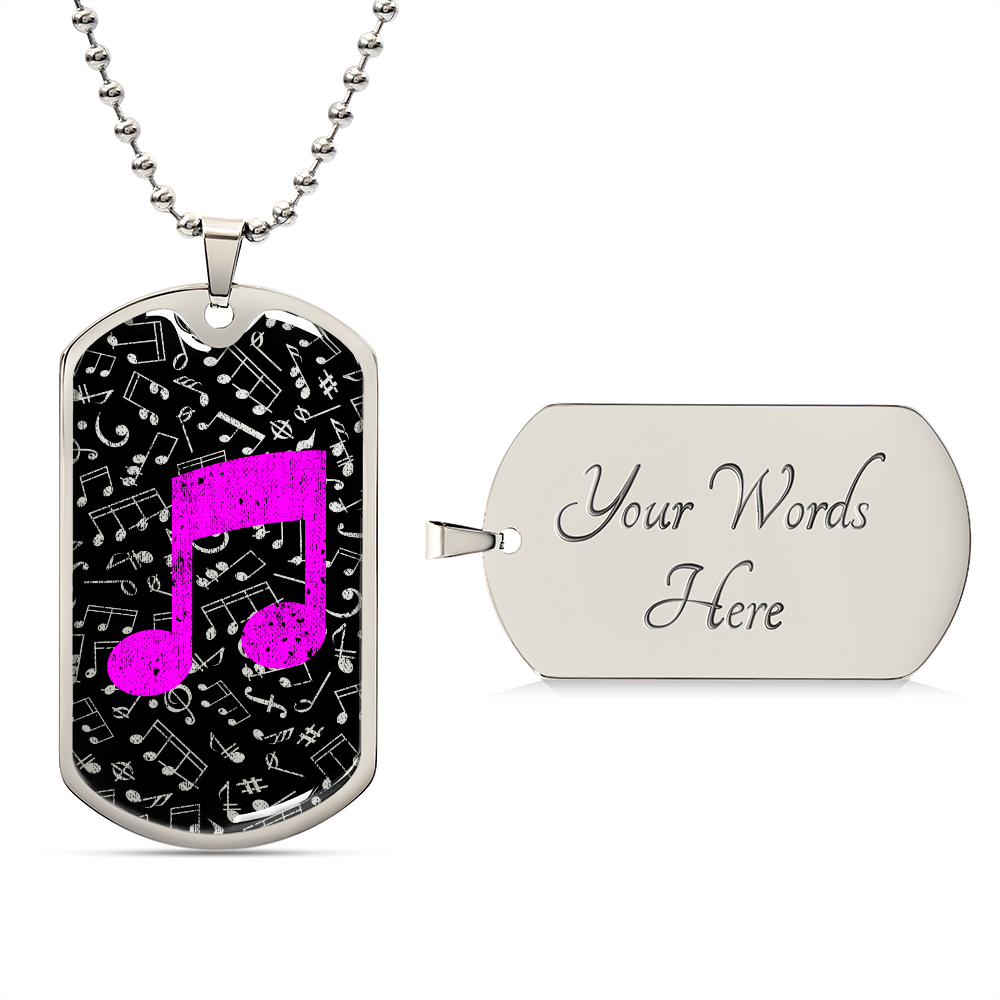 Dog Tag Necklace Black | Music Pattern Cutout | Pink Notes
