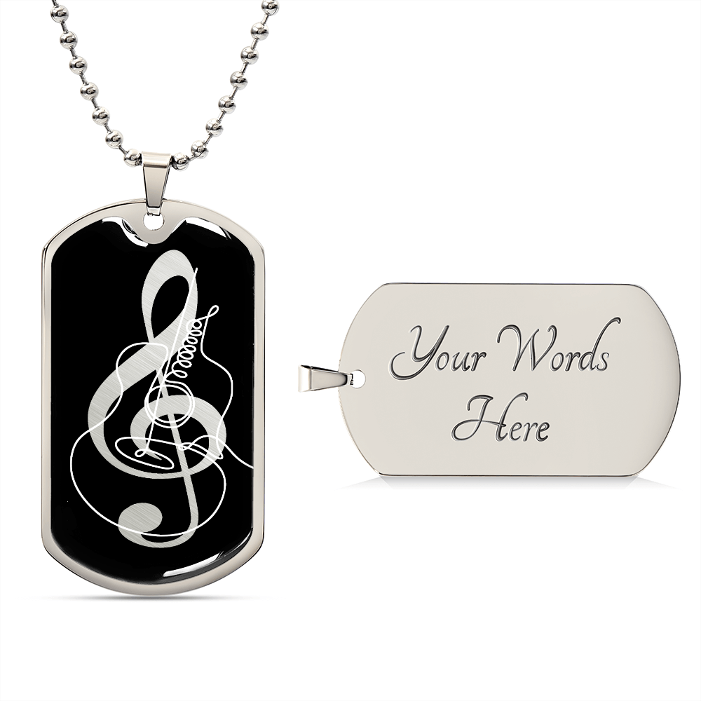 Dog Tag Necklace Black | G-clef Cutout | Guitar