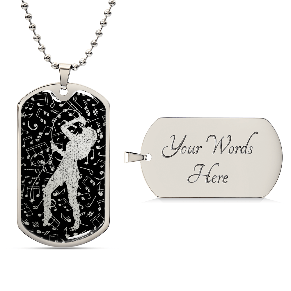 Dog Tag Necklace Black | Female Singer Cutout | Music Notes Cutout | Distressed