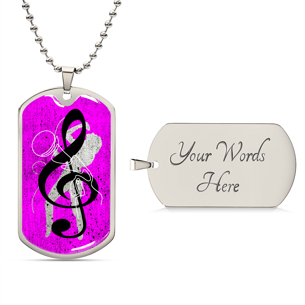 Dog Tag Necklace Pink | Female Singer Cutout | Mic | Black Clef