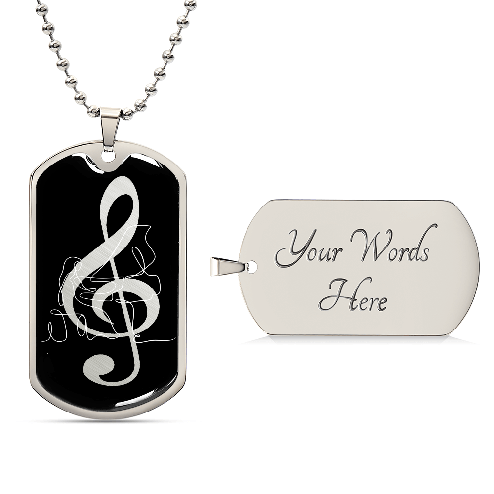 Dog Tag Necklace Black | G-clef Cutout | Grand Piano