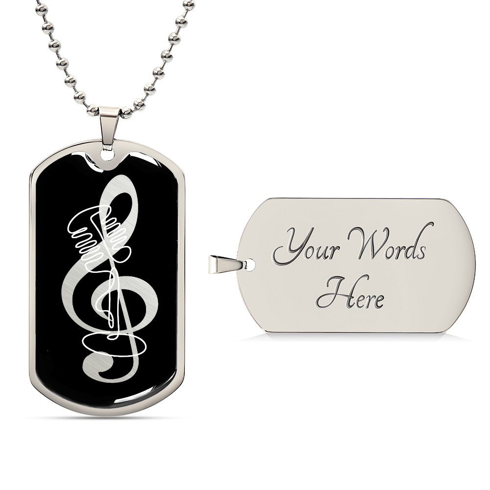 Dog Tag Necklace Black | G-clef Cutout | Vintage Mic