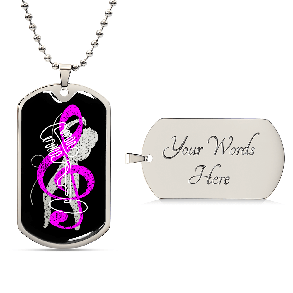 Dog Tag Necklace Black | Female Singer Cutout | Vintage mic | Pink Clef