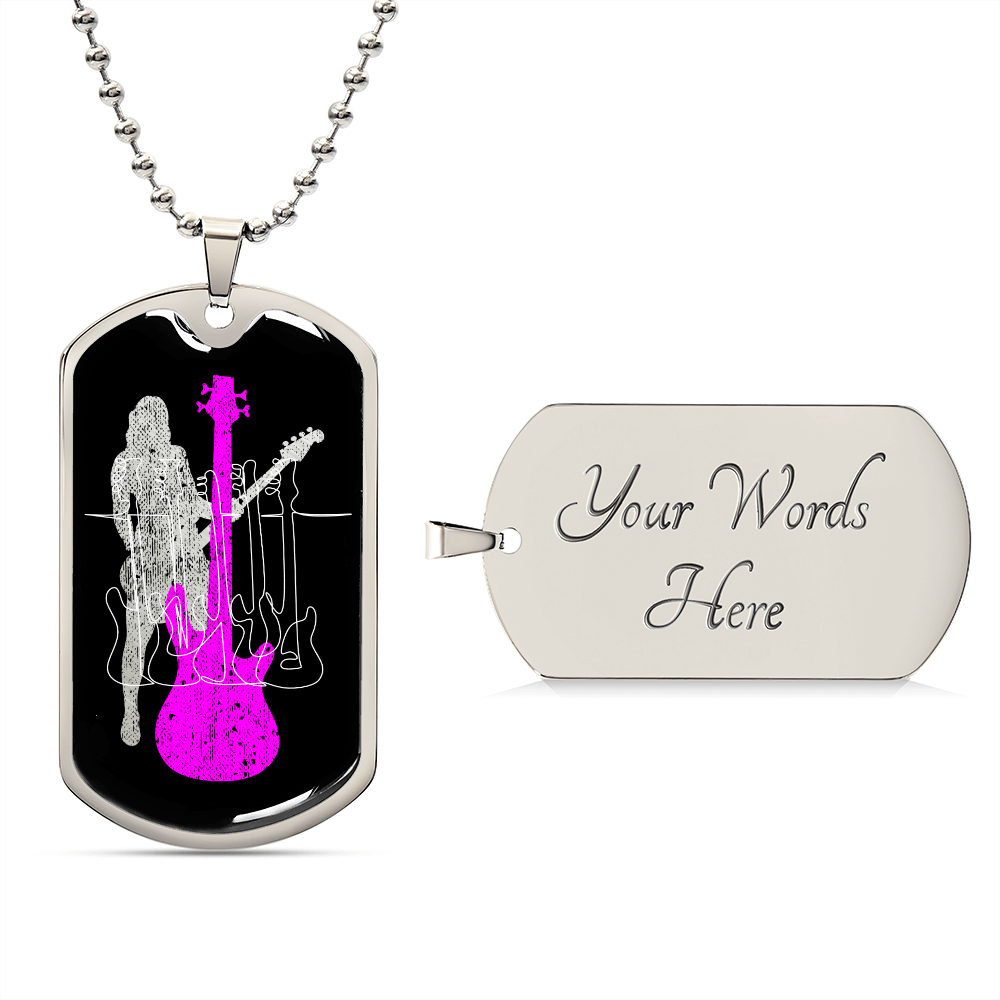 Dog Tag Necklace Black | Female Bassist Cutout | Bass Guitars | Pink Bass