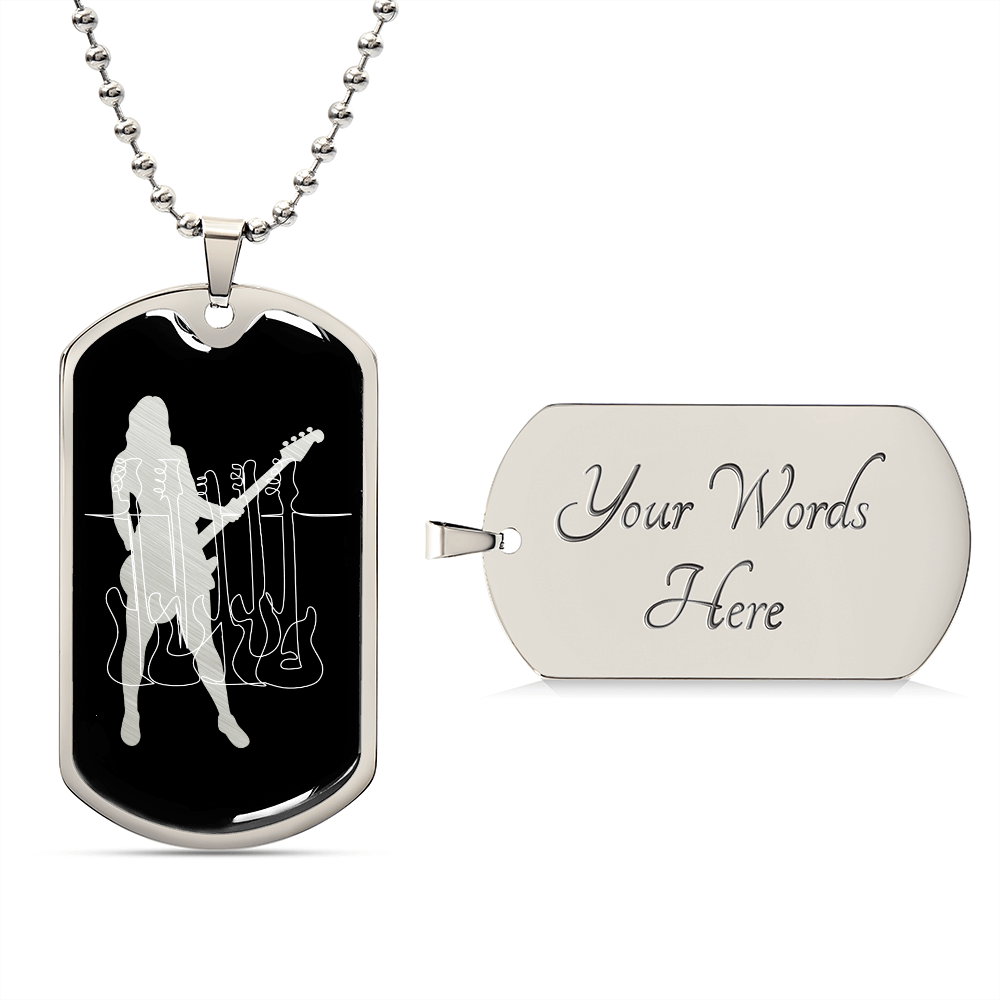 Dog Tag Necklace Black | Female Bassist Cutout | Bass Guitars