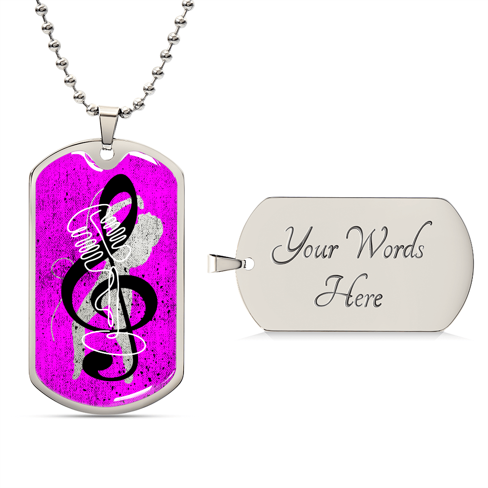 Dog Tag Necklace Pink | Female Singer Cutout | Vintage mic | G-clef
