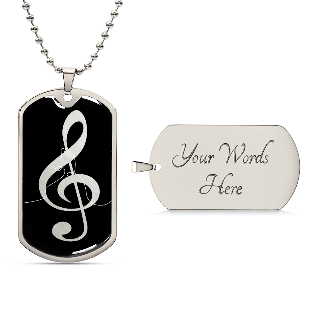 Dog Tag Necklace Black | G-clef Cutout | Music Notes