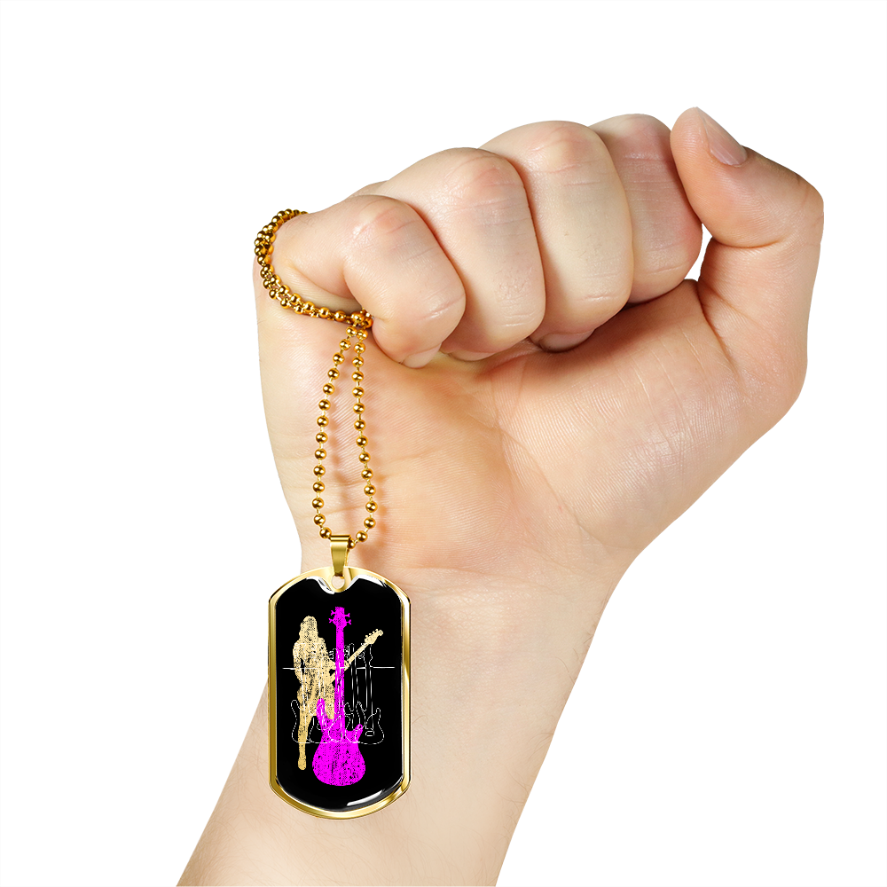 Dog Tag Necklace Black | Female Bassist Cutout | Bass Guitars | Pink Bass