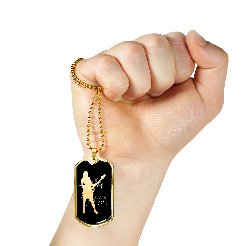 Dog Tag Necklace Black | Female Bassist Cutout | Bass Guitars