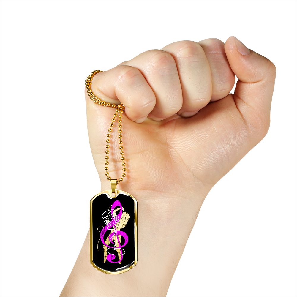 Dog Tag Necklace Black | Female Singer Cutout | Vintage mic | Pink Clef