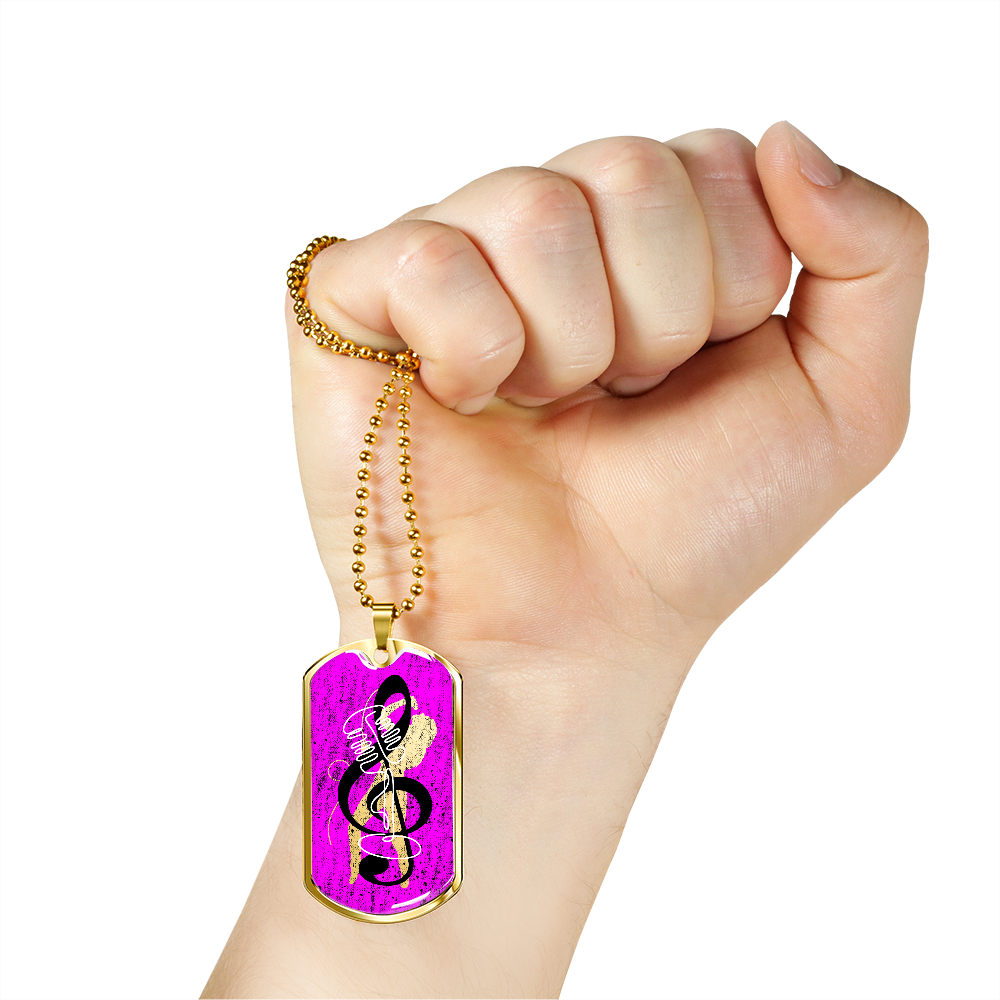 Dog Tag Necklace Pink | Female Singer Cutout | Vintage mic | G-clef