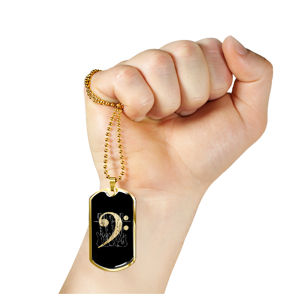 Dog Tag Necklace Black | Bass Clef Cutout | Basses | Distressed