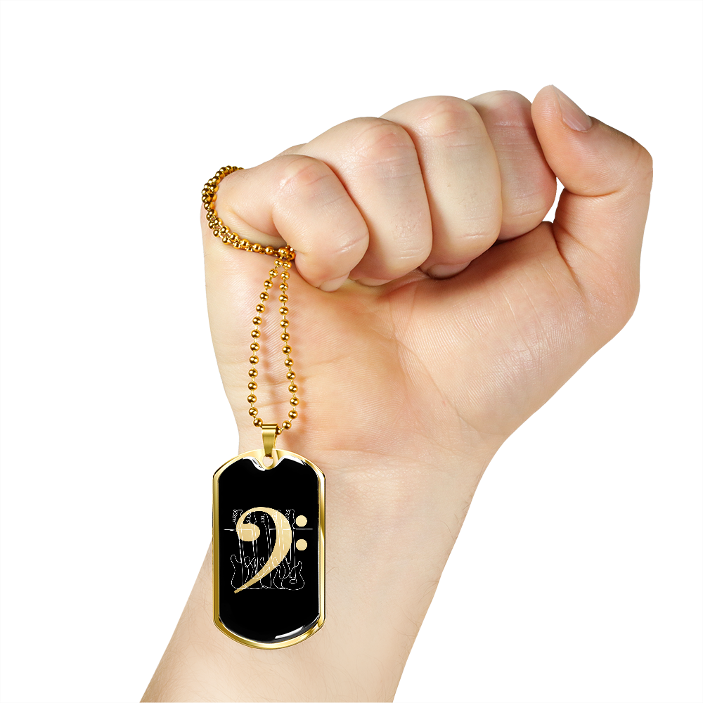 Dog Tag Necklace Black | Bass Clef Cutout | Basses