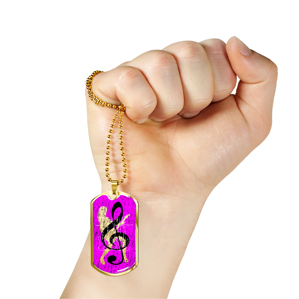 Dog Tag Necklace Pink | Female Guitarist Cutout | Bass Guitars | Black Clef
