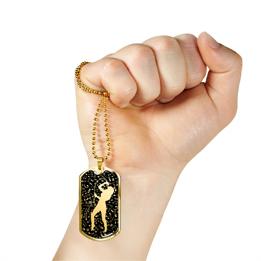 Dog Tag Necklace Black | Female Singer Cutout | Music Notes Cutout