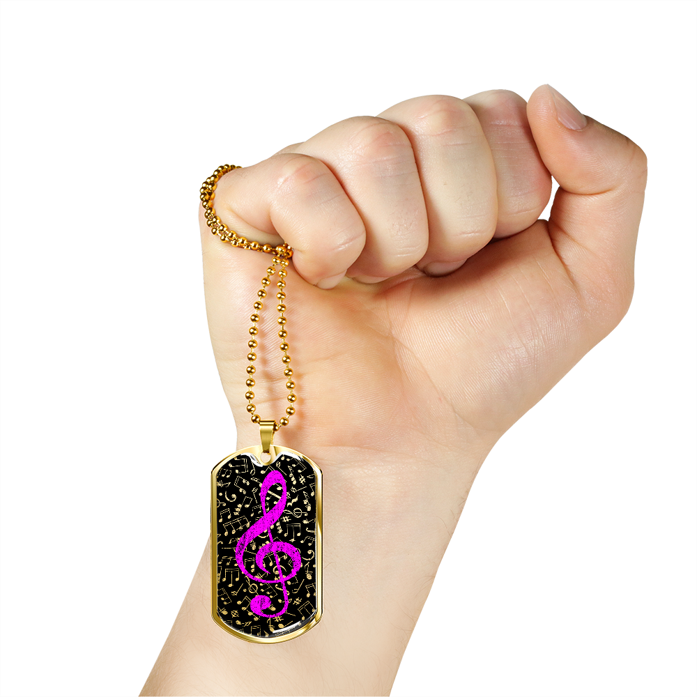 Dog Tag Necklace Black | Music Pattern Cutout | Pink Clef