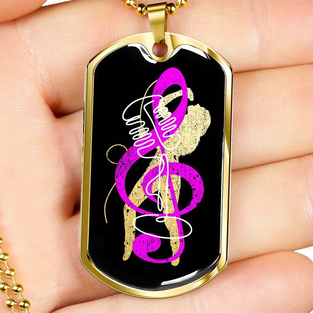 Dog Tag Necklace Black | Female Singer Cutout | Vintage mic | Pink Clef