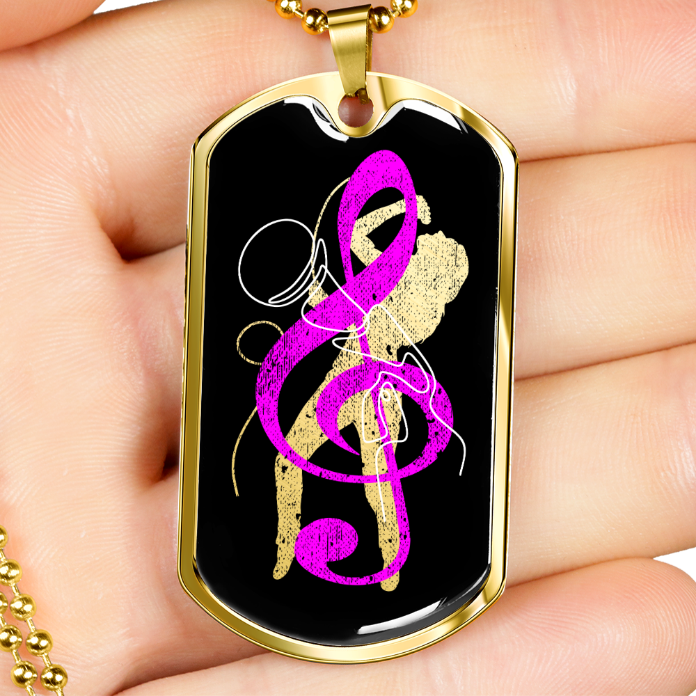 Dog Tag Necklace Black | Female Singer Cutout | Mic | Pink Clef