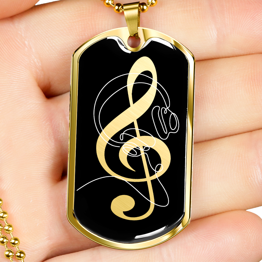 Dog Tag Necklace Black | G-clef Cutout | Headphones