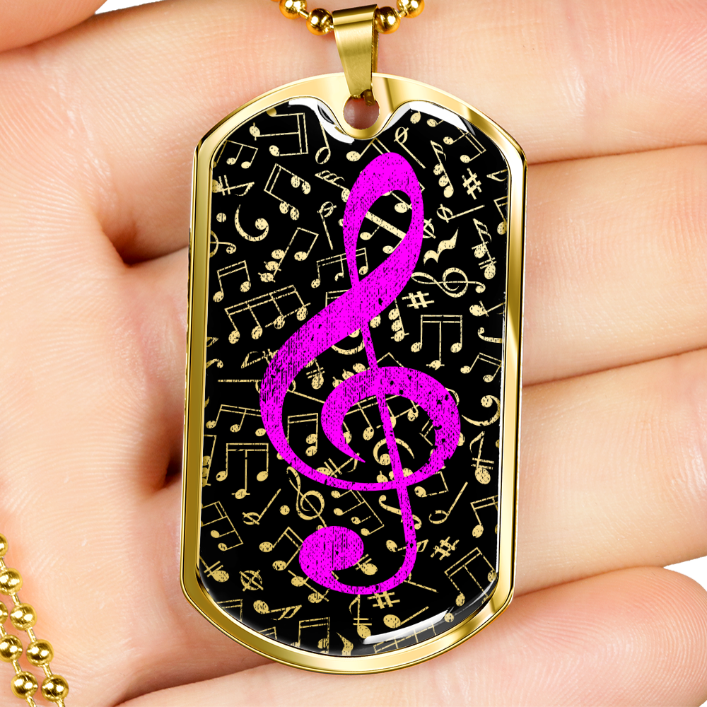Dog Tag Necklace Black | Music Pattern Cutout | Pink Clef