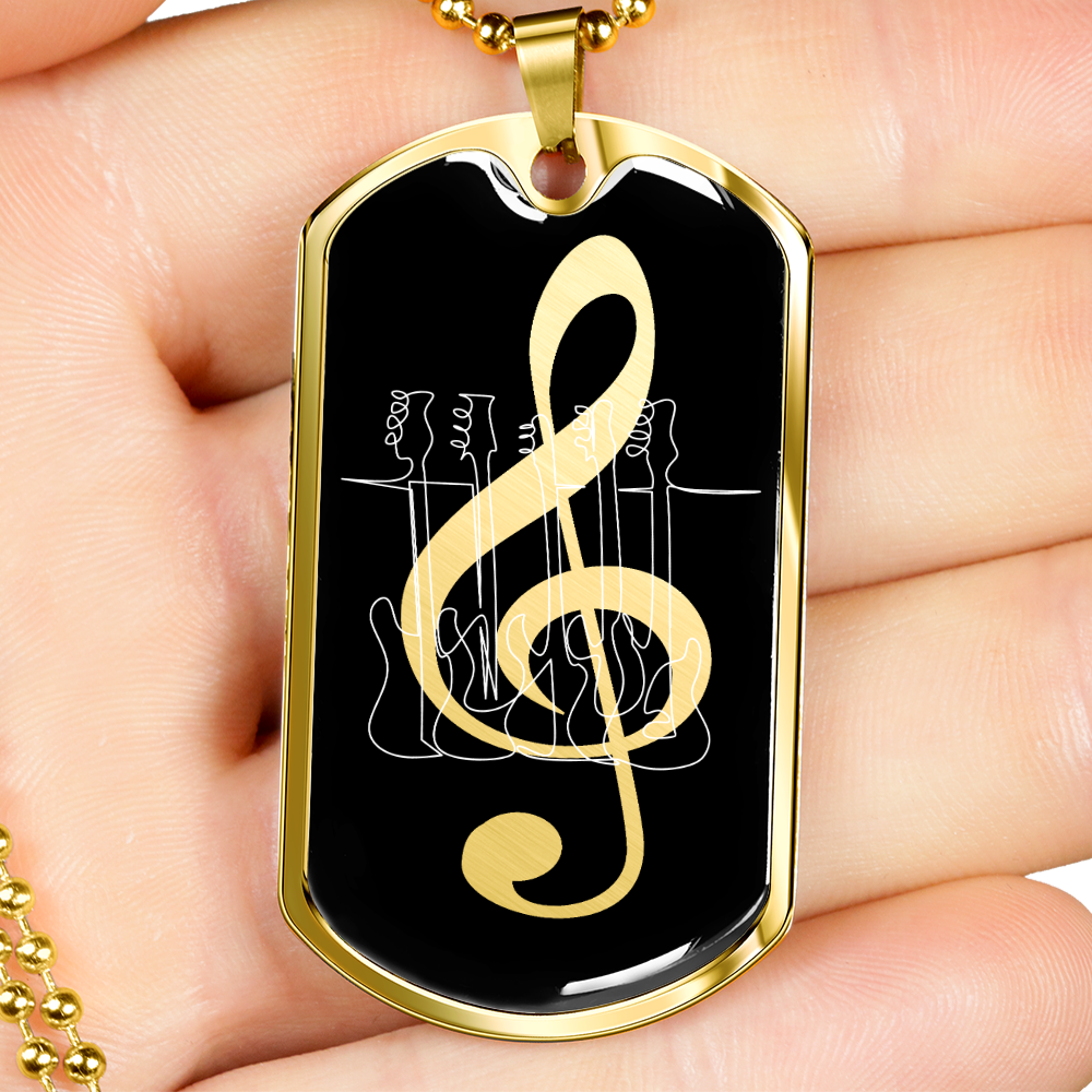 Dog Tag Necklace Black | G-clef Cutout | Basses