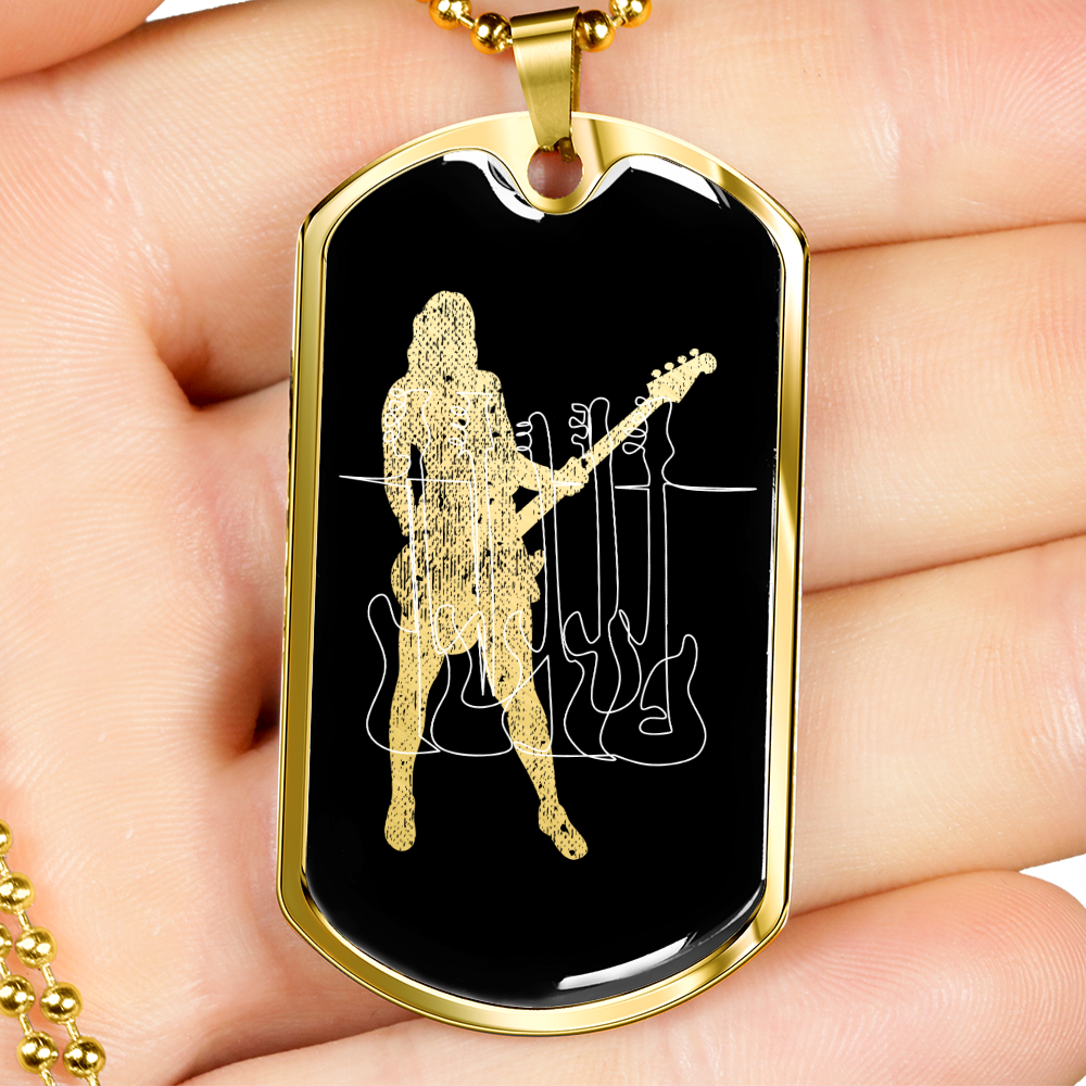 Dog Tag Necklace Black | Female Bassist Cutout | Bass Guitars Distressed