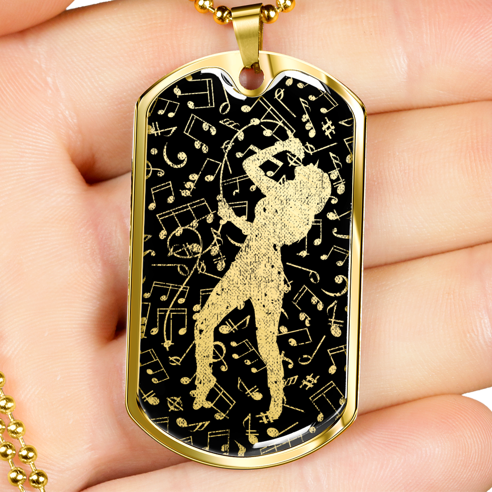 Dog Tag Necklace Black | Female Singer Cutout | Music Notes Cutout | Distressed