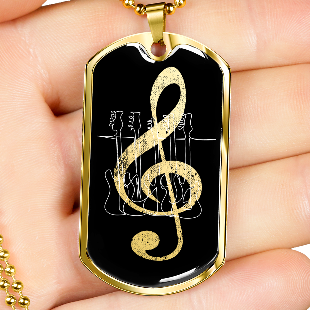 Dog Tag Necklace Black | G-clef Cutout | Basses | Distressed