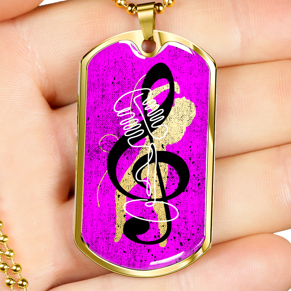 Dog Tag Necklace Pink | Female Singer Cutout | Vintage mic | G-clef