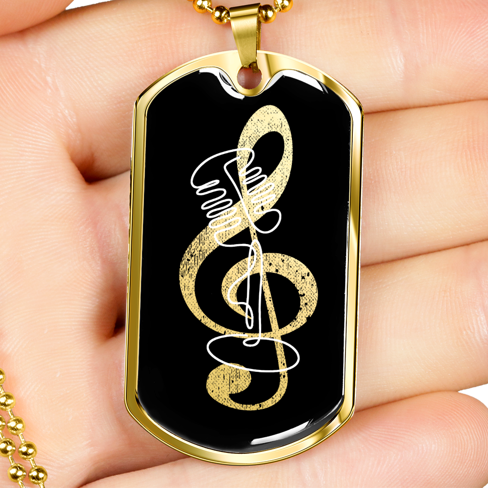 Dog Tag Necklace Black | G-clef Cutout | Vintage Mic | Distressed