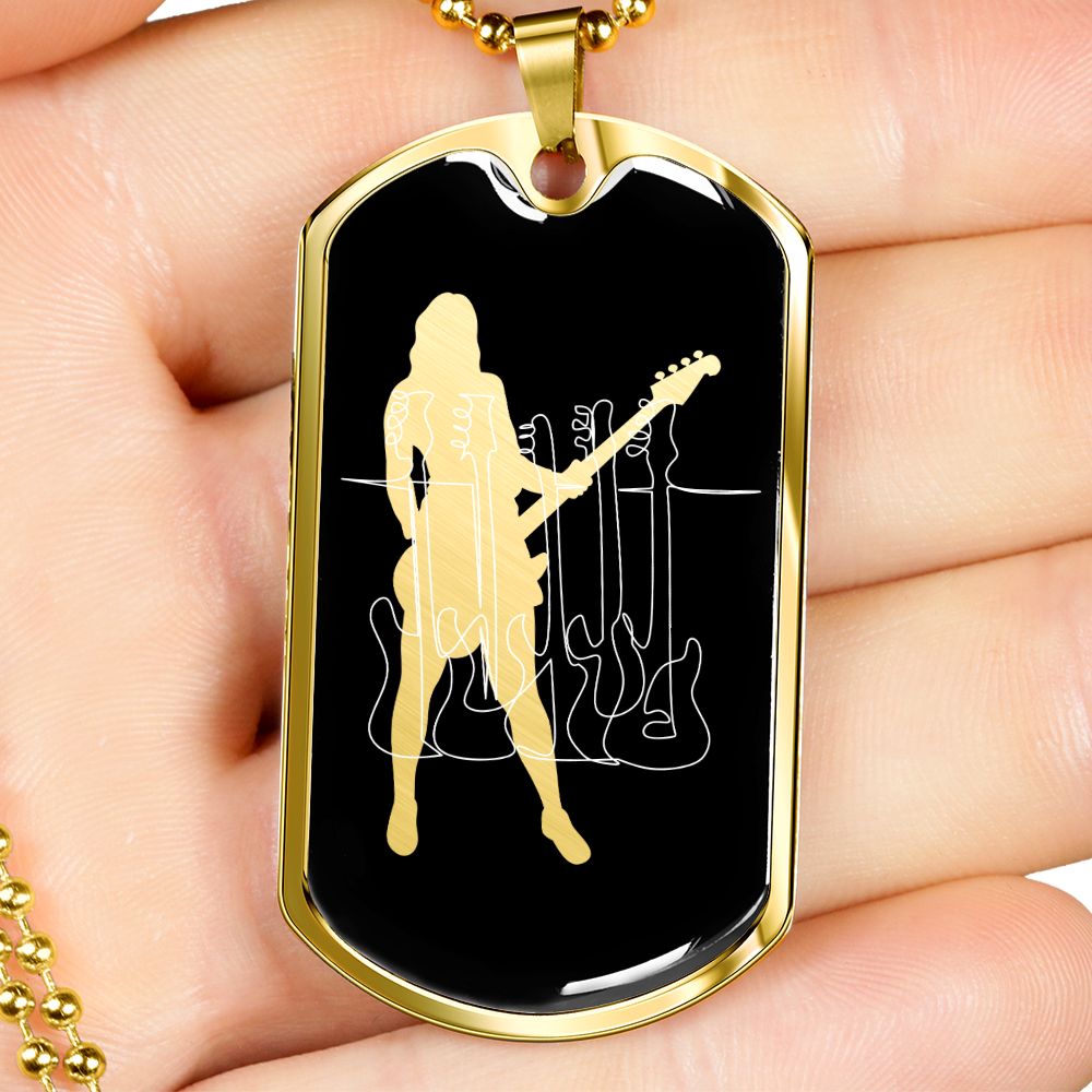 Dog Tag Necklace Black | Female Bassist Cutout | Bass Guitars