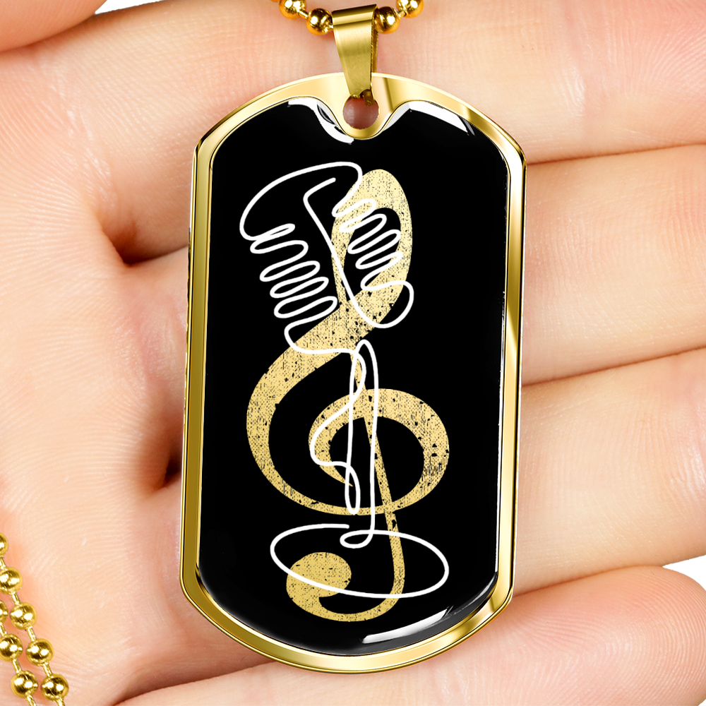 Dog Tag Necklace Black | G-clef Cutout | Vintage Mic