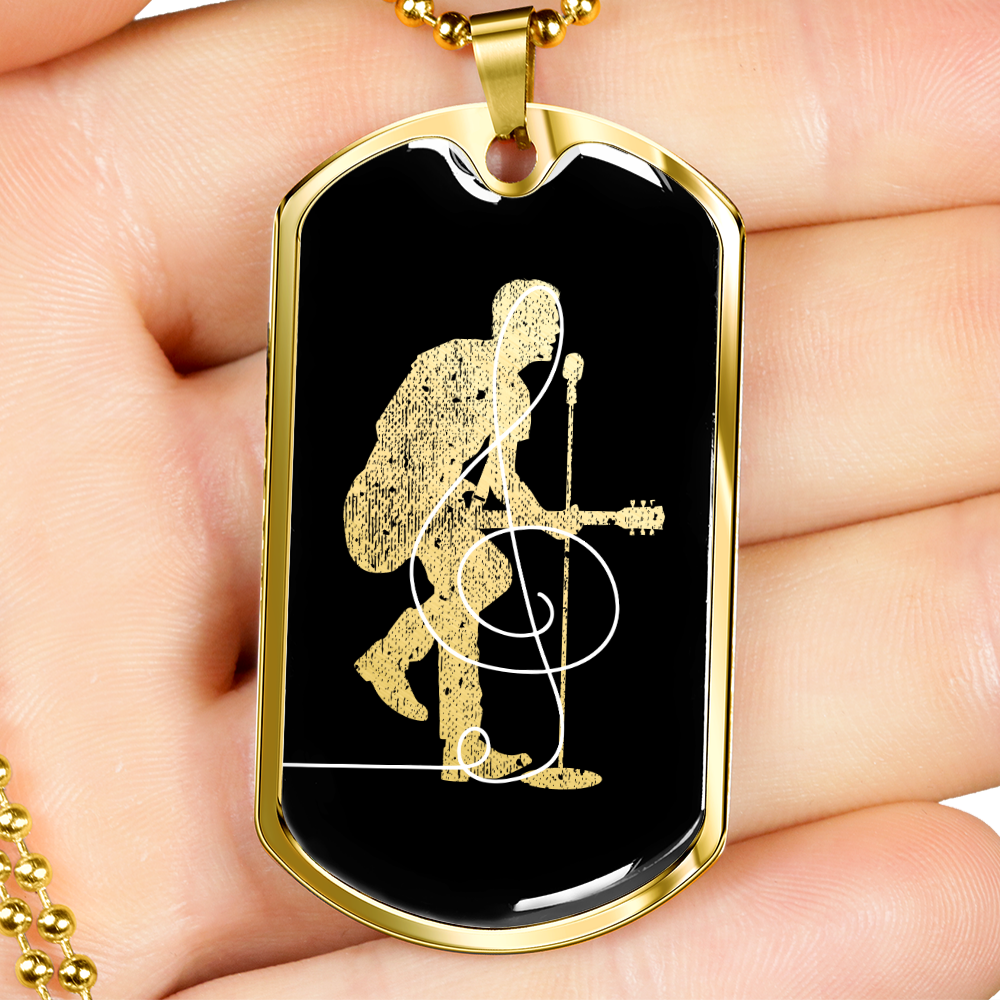 Dog Tag Necklace Black | Male Singer Cutout | Clef | Pink Clef