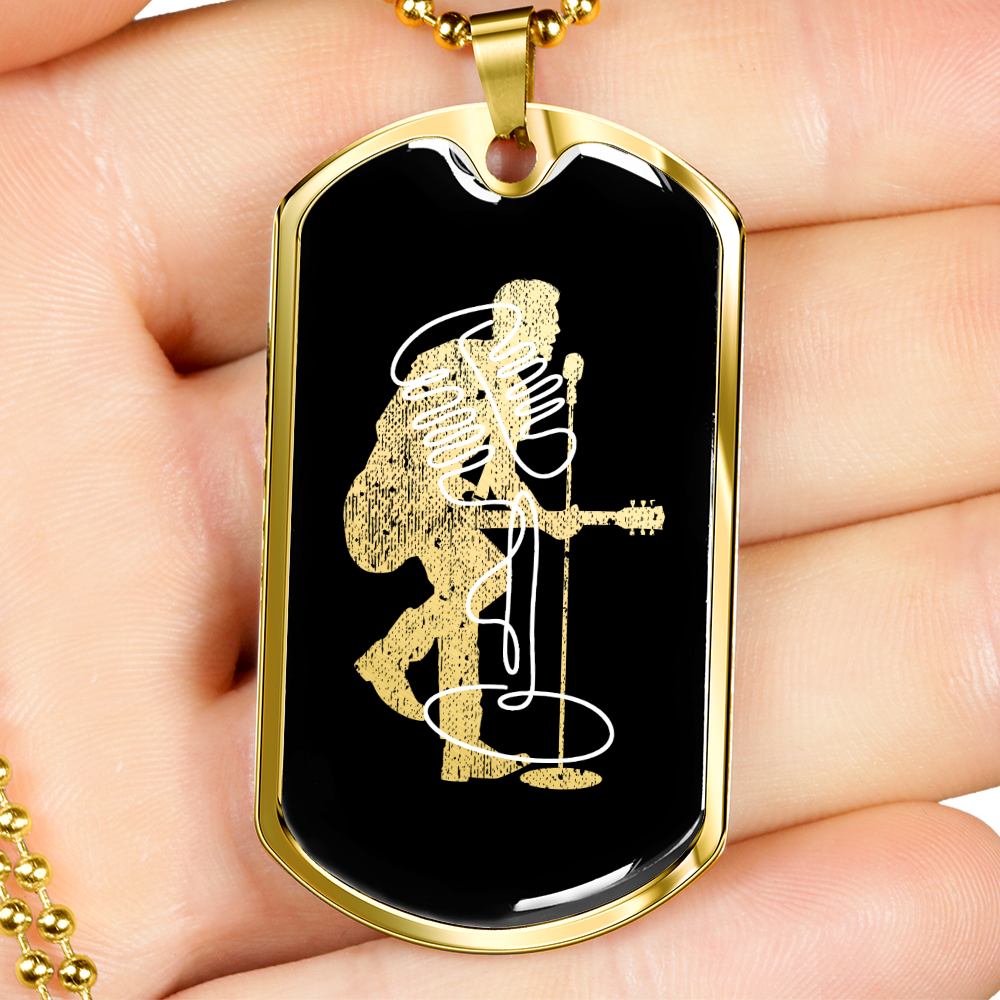 Dog Tag Necklace Black | Male Singer Cutout | Vintage Mic | Pink Clef